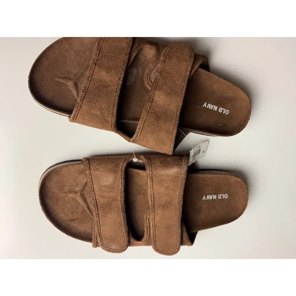 Old Navy Suede Double Secure Strap Cognac Men's Flat Sandals Sz 8-9
